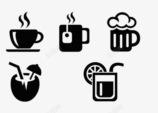 茶点黑白色饮品茶点标识图标图标