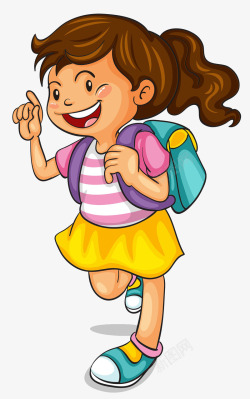一个背着书包的微笑女孩素材