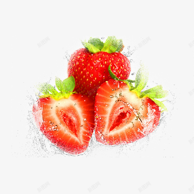 新鲜红色草莓png免抠素材_88icon https://88icon.com 免抠草莓 切开的草莓 新鲜 水花装饰 红色 草莓 草莓剖面
