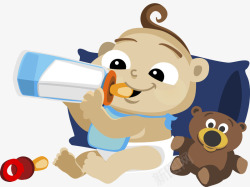 流口水的可爱小熊宝宝可爱婴儿喝牛奶矢量图高清图片