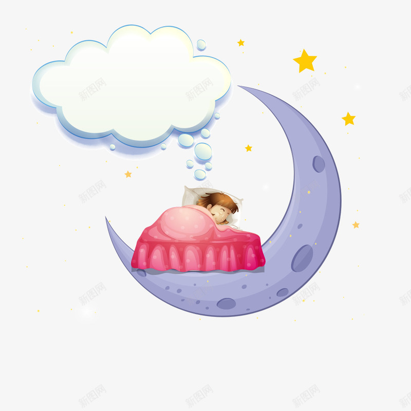 月亮上睡觉矢量图eps免抠素材_88icon https://88icon.com 创意人物 卡通女孩 女孩 睡觉 矢量人物 矢量图