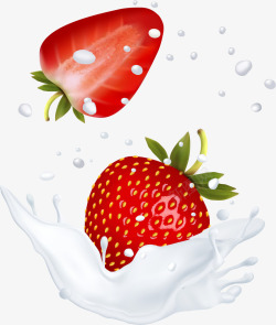 红色简约草莓牛奶装饰图案素材