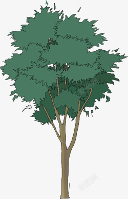 手绘绿色漫画植物大树素材
