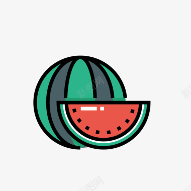 水果水彩画西瓜图标矢量图图标