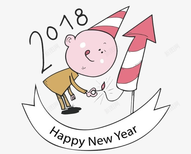 2018新年小孩放炮图png免抠素材_88icon https://88icon.com 2018 创意 卡通 多彩 小孩 手绘 数字 新年