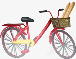 手绘红色自行车面包漫画素材