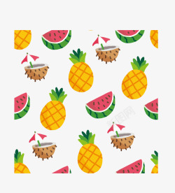 西瓜菠萝椰子背景底纹矢量图素材