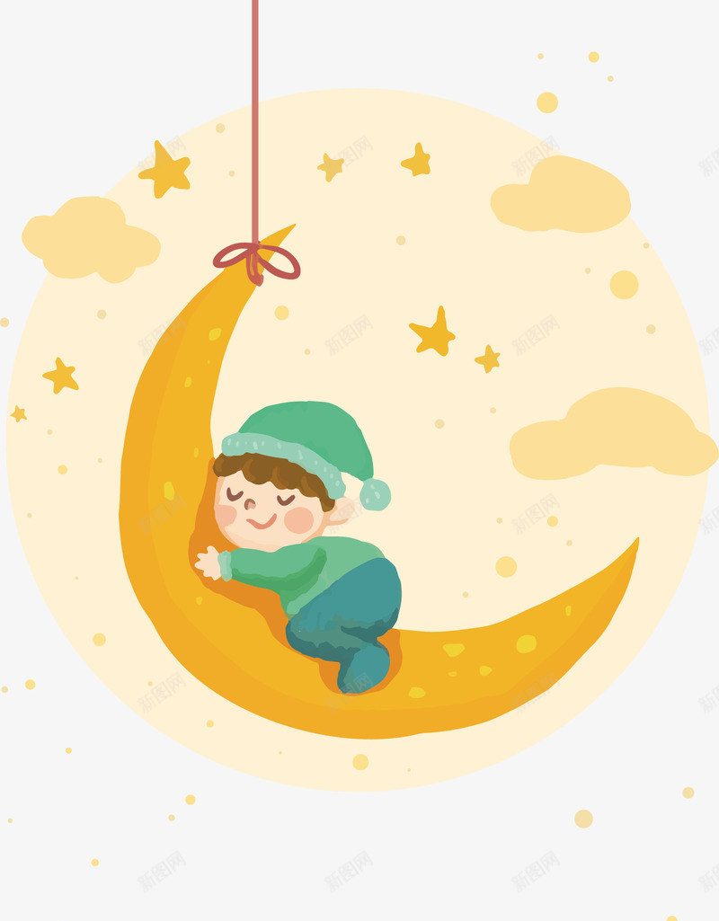 卡通月亮睡眠png免抠素材_88icon https://88icon.com 卡通 可爱 小孩 月亮 睡眠