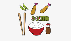 卡通厨具煎锅手绘筷子高清图片
