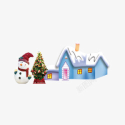 圣诞雪人小屋白色图案素材