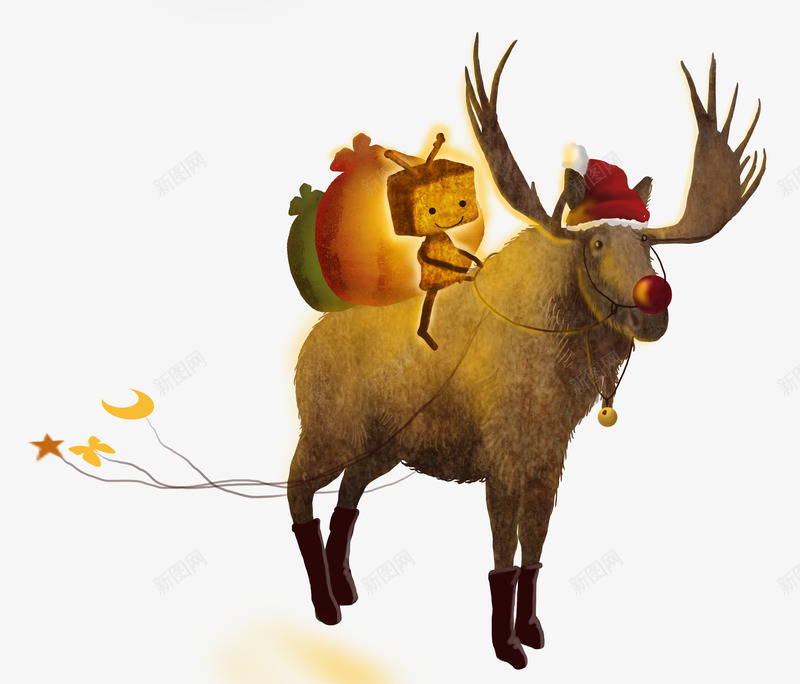 骑在驯鹿上的纸盒人psd免抠素材_88icon https://88icon.com 圣诞 帽子 星星 月亮 纸盒人 驯鹿
