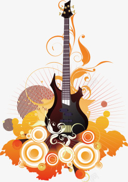 多彩花纹吉它乐器素材