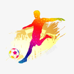 凌空射门世界杯多彩踢足球的运动员矢矢量图高清图片