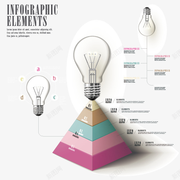 金字塔灯泡信息图png免抠素材_88icon https://88icon.com 信息图表 创意设计 时尚 流程图表 潮流 灯泡矢量 炫彩 缤纷 金字塔