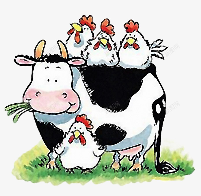 卡通奶牛和母鸡们png免抠素材_88icon https://88icon.com PNG素材 农场 卡通 奶牛 手绘 手绘牧场 母鸡 牛奶 牧场 草地