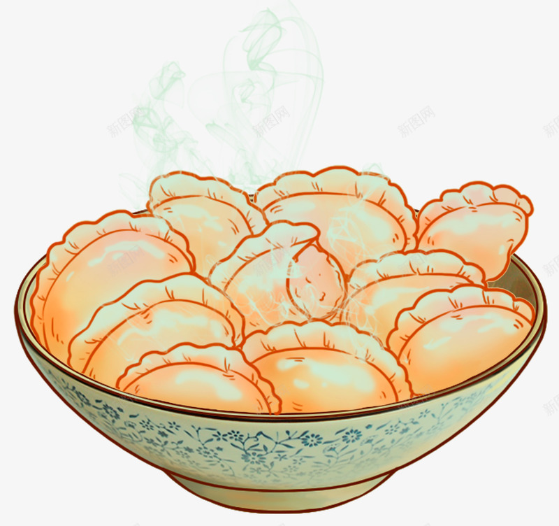 手绘一碗饺子png免抠素材_88icon https://88icon.com 免抠图 抠图 插画 美食 装饰画 食物 饺子