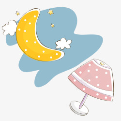 手绘的月亮和台灯素材