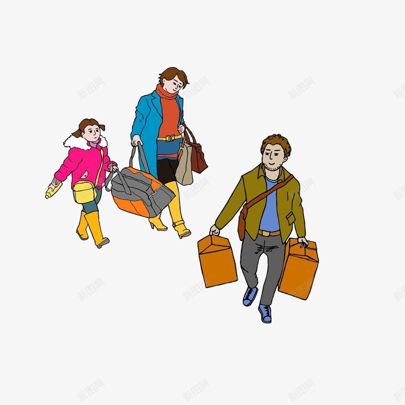 拿着大包小包的行李回家psd免抠素材_88icon https://88icon.com 一家人一起回家 卡通漫画 拉行李箱的人 拿着大包小包的行李回家