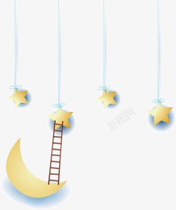 吊着的五角星吊着的五角星月亮梯子矢量图高清图片