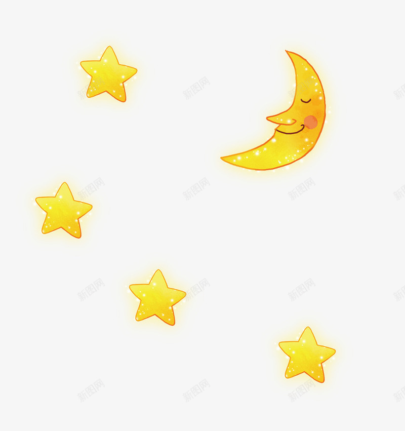 黄色卡通月亮星星装饰图案png免抠素材_88icon https://88icon.com 免抠PNG 卡通 星星 月亮 装饰图案 黄色