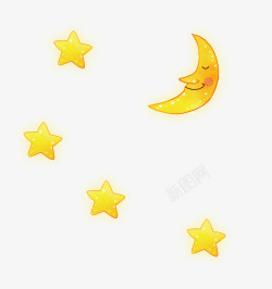 黄色卡通月亮星星装饰图案素材