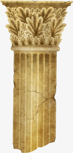 残缺金色花纹石柱素材