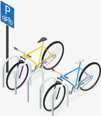 两个自行车和停车标识矢量图图标图标