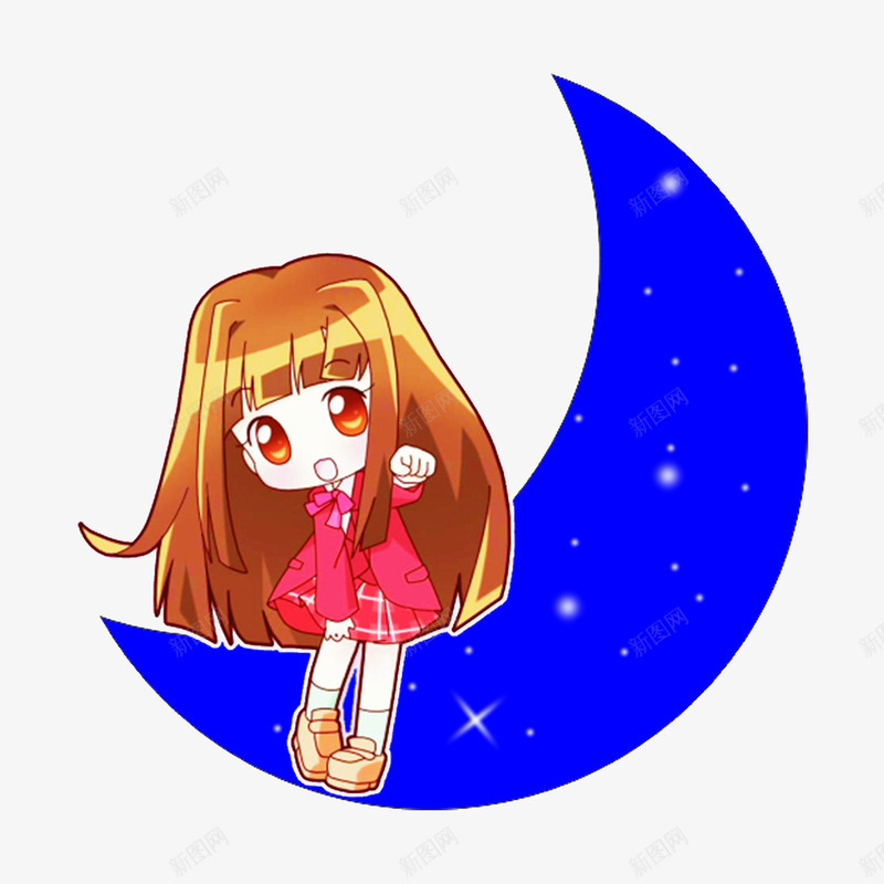 月亮上的女孩png免抠素材_88icon https://88icon.com 女孩 星星 月亮 蓝月亮