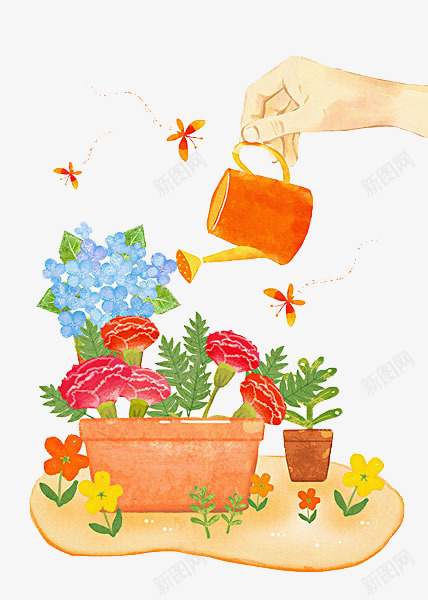 卡通花盆里菊花png免抠素材_88icon https://88icon.com 卡通 植物 红色 花盆里菊花 菊花叶 蝴蝶