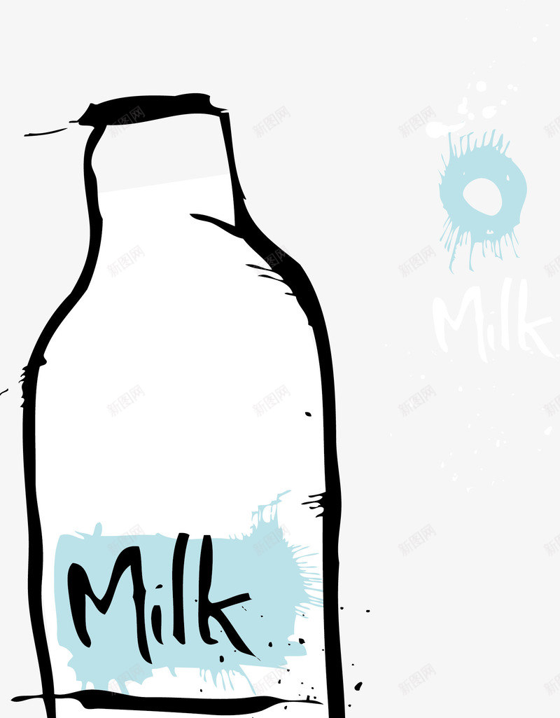 牛奶矢量图ai免抠素材_88icon https://88icon.com 牛奶 瓶子 线条 蓝色 矢量图