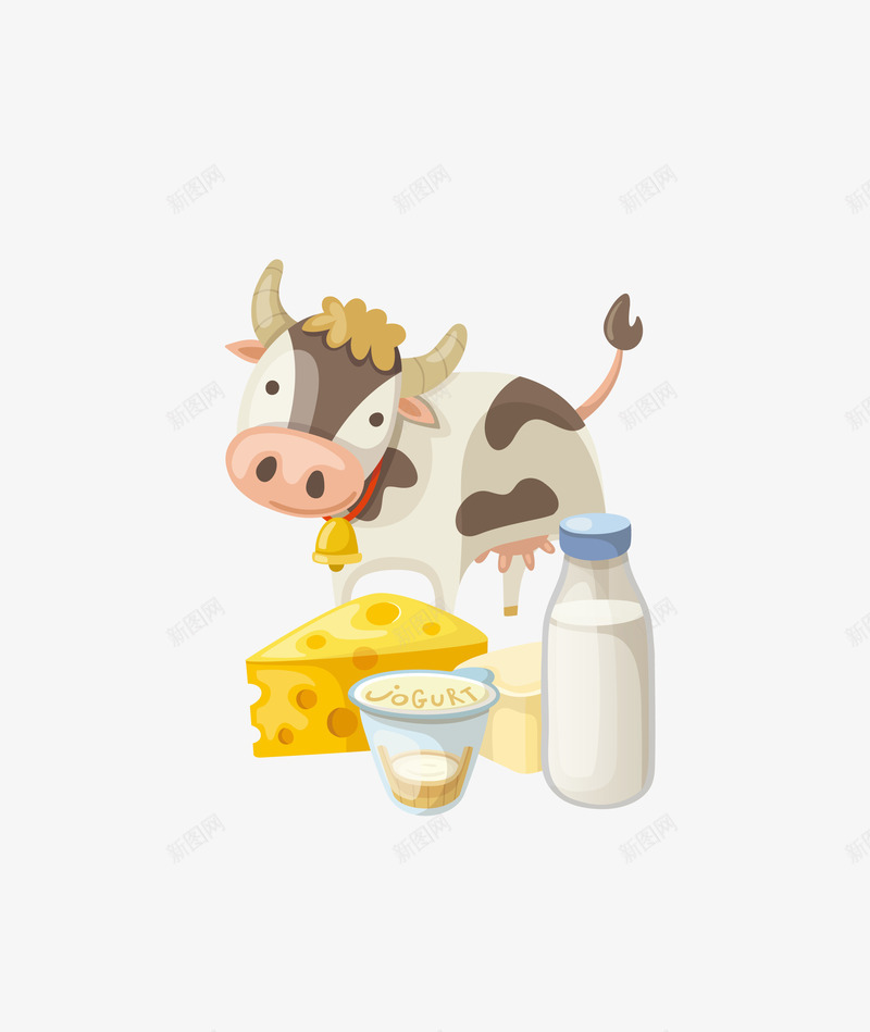 奶牛和牛奶矢量图ai免抠素材_88icon https://88icon.com 农场 卡通元素 卡通图案 奶牛 矢量图