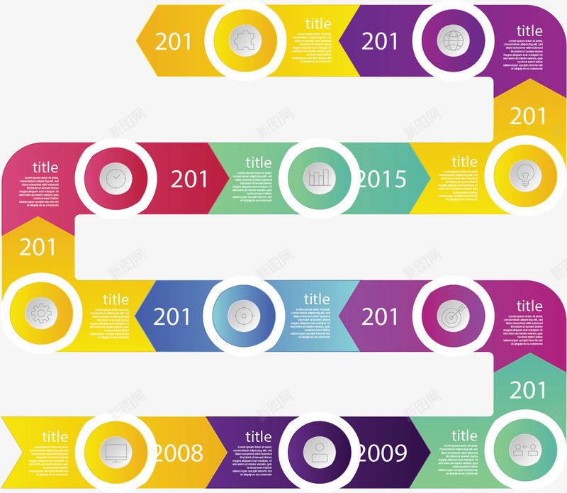 多彩拼接时间轴图表矢量图ai免抠素材_88icon https://88icon.com 信息图表 彩色弯道 时间轴 步骤图 流程图 矢量png 矢量图
