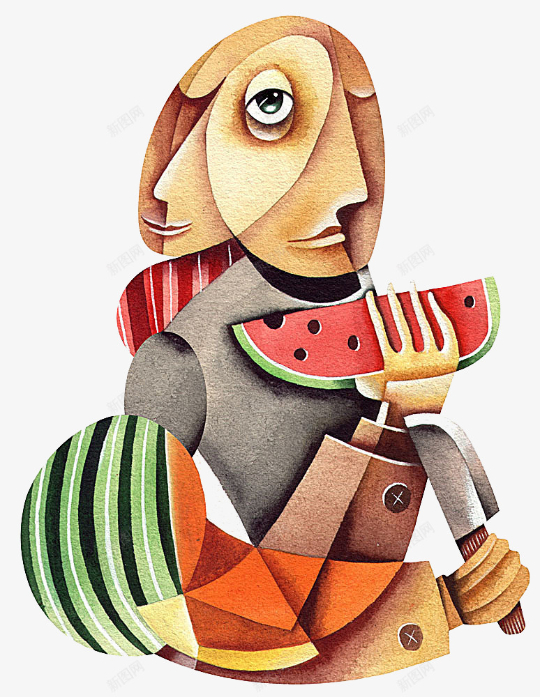 吃西瓜的女人油画png免抠素材_88icon https://88icon.com 印象派 吃喝 吃西瓜 油画 装饰画