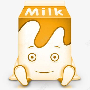 一滩牛奶卡通牛奶黄色盒子图标图标
