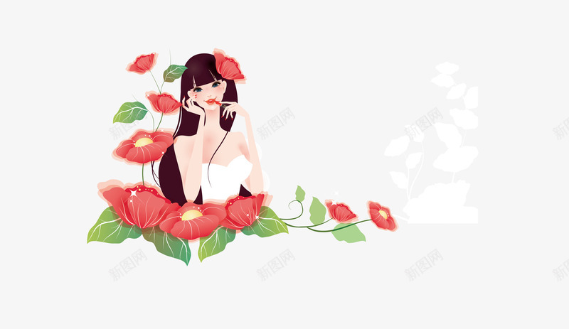 美女鲜花png免抠素材_88icon https://88icon.com 可爱女孩 漂亮 睡美人 矢量美女 阳光 鲜花