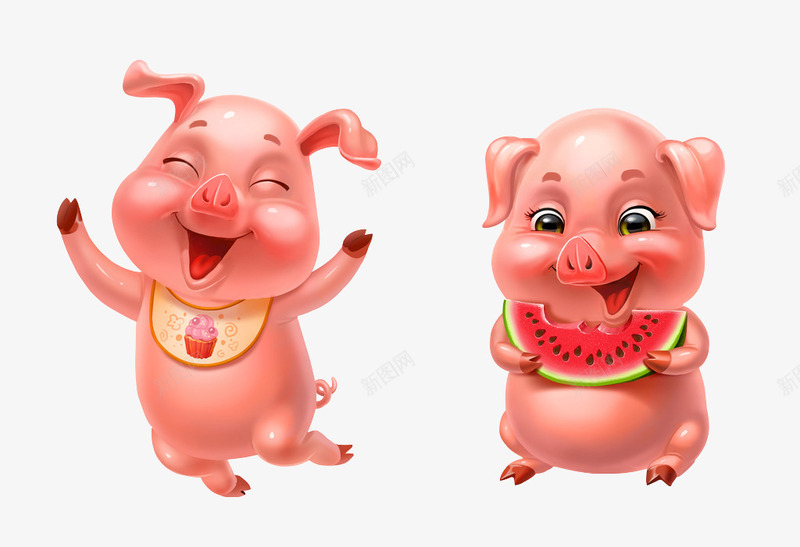 2只小粉猪猪png免抠素材_88icon https://88icon.com 两只粉猪 吃西瓜的小猪 开心的小猪 粉色小猪