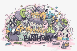 生日蛋糕与卡通动物素材