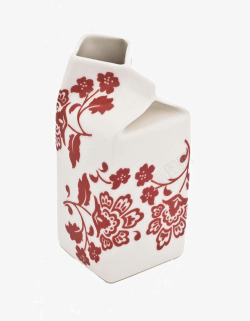 红色花纹陶瓷牛奶盒素材