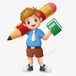 背着铅笔拿着书本的小男孩漫矢量图素材