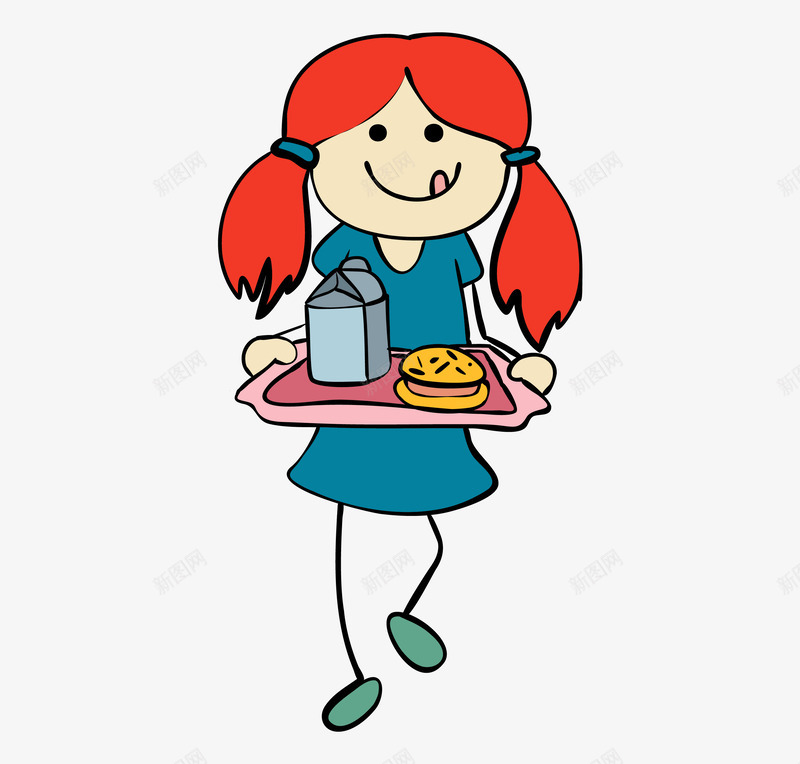 端着汉堡的女孩卡通图png免抠素材_88icon https://88icon.com 人物 卡通 吃饭 女孩 汉堡包 牛奶 端盘 美食