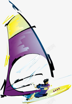 彩绘帆船比赛插画漫画素材