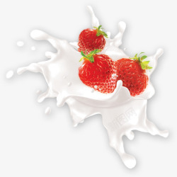 新鲜草莓掉入牛奶素材