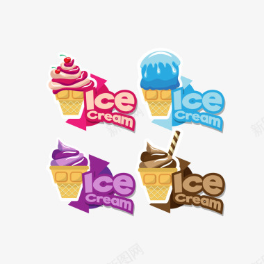 彩色的枫叶多色卡通冰淇淋标识矢量图图标图标