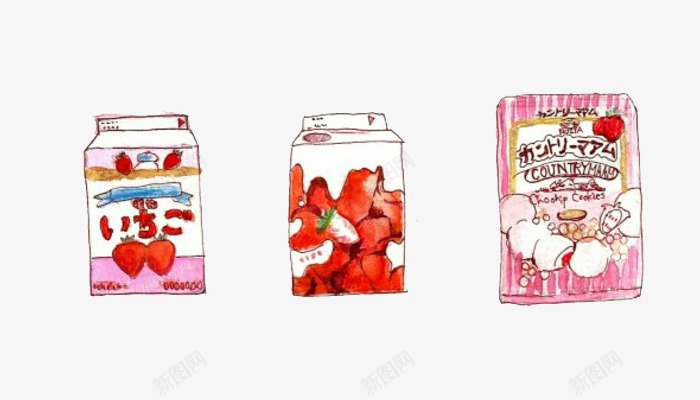 卡通草莓食物与牛奶png免抠素材_88icon https://88icon.com 包装 卡通 图案 插画 文字 牛奶 绘画 草莓 韩文 食物 饮料