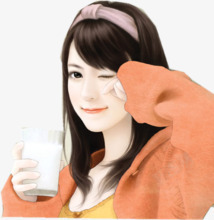 喝牛奶的女孩手绘素材