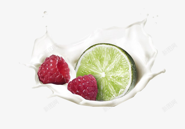 牛奶水果png免抠素材_88icon https://88icon.com 柠檬片 树莓 牛奶 营养