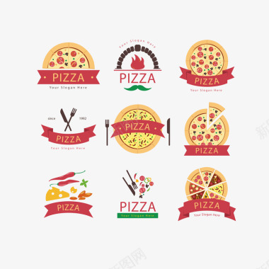 美食彩色意大利菜披萨标识矢量图图标图标