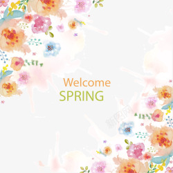 水彩welcome欢迎春天花朵装饰高清图片