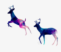 远处奔跑的鹿紫色的鹿高清图片
