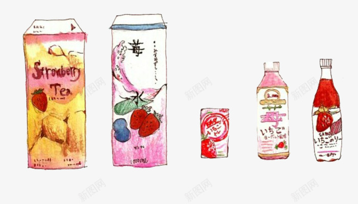 卡通草莓饮料png免抠素材_88icon https://88icon.com 卡通 图案 插画 文字 牛奶 瓶子 纸包装 绘画 草莓饮料 食物 饮料